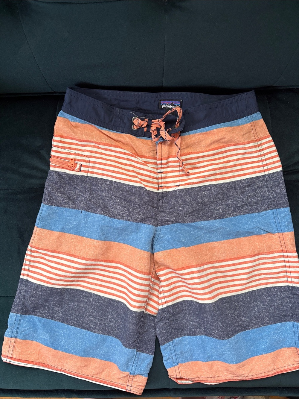 Patagonia Striped Board Shorts in Orange, Blue, Navy